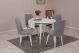 Set table ronde extensible et 4 chaises Malva Bois Blanc et Tissu Gris clair