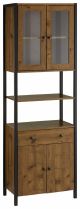 Meuble de rangement de salle de bain 2 portes vitrées Shester L60cm Bois foncé et Métal Noir