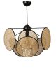 Suspension Style vintage avec cannage Hella D55cm Motif Cercles Rotin Naturel et Métal Noir