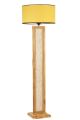 Lampadaire design Robian H150cm Abat jour Jaune et Noir et support avec cannage Bois clair