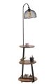 Lampadaire filaire avec table d'appoint intégrée à 3 plateaux Neres H160cm Bois massif foncé et Métal Noir