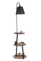 Lampadaire avec table d'appoint intégrée 3 plateaux Neres H160cm Bois massif foncé, Tissu et Métal Noir