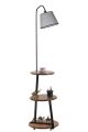 Lampadaire avec table d'appoint intégrée 3 plateaux Neres H160cm Bois massif foncé, Tissu Gris et Métal Noir