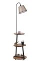 Lampadaire avec table d'appoint intégrée 3 plateaux Neres H160cm Bois massif foncé, Tissu Taupe et Métal Noir