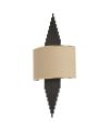 Applique murale design Torliano H65cm Abat jour arqué Tissu Beige et Or et Métal Noir