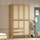 Armoire 3 portes et 2 tiroirs Evelis L112cm Bois foncé et Rotin clair