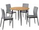 Set of Diningtable 100 cm with 4 Chairs in Grey PU