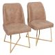 Lot de 2 chaises design Kymish Métal Or et Velours Marron clair