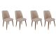 Lot de 4 chaises Vatri Velours Blanc crème et Bois foncé et Or