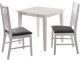 Ensemble table à manger et 3 chaises Folla Pin massif Blanc et Tissu Gris foncé