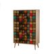 Armoire fermé Repono L80xH127cm Bois Naturel et Motif Carreaux Multicolore