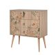 Commode 3 tiroirs Sleek Bois Motif Chats Beige et feuilles Vert et Orange