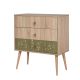 Commode 3 tiroirs Sleek Motif Bulles Bois clair et Vert