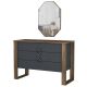 Commode L110cm avec miroir mural et miroir 45x70cm Jesse Bois et Gris