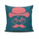 Coussin Blarus 43x43cm Tissu Motif Illustration vectorielle homme à lunette vélo Rose et Bleu