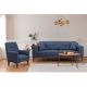 Ensemble canapé 3 places convertible, Fauteuil et table d'appoint Agios Tissu Bleu foncé