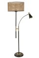 Lampadaire 2 ampoules Mulsum 165cm Tissu cannage Osier et Métal Noir et Or