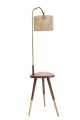 Lampadaire / Table d'appointe tripode ronde Atia H164cm Bois foncé, Métal Cuivre et Rotin Beige clair