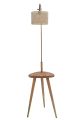 Lampadaire / Table d'appointe tripode ronde Atia H164cm Bois clair, Métal Cuivre et Rotin Beige