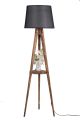 Lampadaire trépied Lunctura 160cm Bois Marron et Tissu Noir