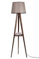 Lampadaire trépied Lunctura 160cm Bois Marron et Tissu Grège