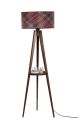 Lampadaire trépied Lunctura 165cm Bois Marron et Tissu écossais Rouge