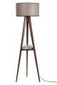 Lampadaire trépied Lunctura 165cm Bois Marron et Tissu Grège