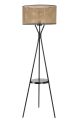 Lampadaire trépied Treis 158cm Tissu cannage Beige et Métal Noir