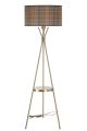 Lampadaire trépied Treis 158cm Tissu écossé Beige et Métal Or