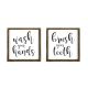 Lot de 2 tableaux Chronosol 15x15cm Pin massif Naturel et Toile Message de salle de bain