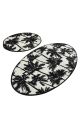 Lot de 2 tapis de salle de bain ovales Melodies Motif Palmiers Blanc et Noir