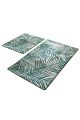 Lot de 2 tapis de salle de bain rectangles Daloa Velours Motif Feuillages Vert et Blanc