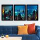 Lot de 3 tableaux encadrés Noir Eula L35xH45cm Motif Hong Kong la nuit