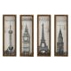 Lot de 4 tableaux Alchos 19x70cm Bois massif Naturel et Motif Monument mégapole Gris