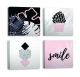 Lot de 4 tableaux Nizrug L30xH30cm Motif Inspiration Blanc, Noir et Rose