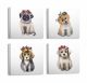 Lot de 4 tableaux Pictura L30xH30cm Motif Chiots en aquarelle, Multicolore