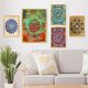 Lot de  5 tableaux encadrés Bois Aranea Motif Mandala