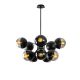 Lustre bras 10 lampes Sheba Verre Transparent et Métal Noir