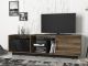 Meuble TV Bekkai L180cm Bois foncé et Effet marbre Noir