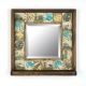 Miroir mural Dallat L32,5xH33cm Bois massif foncé Motif Plantes tropicales Vert, Bleu et Jaune