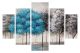 Pentaptyque Atos L92xH56cm Bois Motif Arbres touffus Gris et Bleu