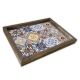 Plateau de table rectangle Caupona 30x40cm Pin massif foncé et Motif Carrelage mosaïque arabesque