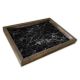 Plateau de table rectangle Caupona 30x40cm Pin massif foncé et Motif Effet marbre Noir