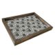 Plateau de table rectangle Caupona 30x40cm Pin massif foncé et Motif Petits carreaux Géométrique Gris et Blanc