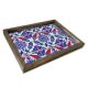 Plateau de table rectangle Caupona 30x40cm Pin massif foncé et Motif Grand carrelage fleurs