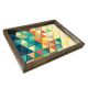 Plateau de table rectangle Caupona 30x40cm Pin massif foncé et Motif Triangle Multicolore Effet 3D