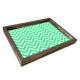 Plateau de table rectangle Caupona 30x40cm Pin massif foncé et Motif Zigzag Vert et Blanc