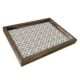 Plateau de table rectangle Caupona 30x40cm Pin massif foncé et Motif Géométrique feuilles Gris et Blanc