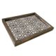 Plateau de table rectangle Caupona 30x40cm Pin massif foncé et Motif Tomettes étoiles