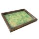 Plateau de table rectangle Caupona 30x40cm Pin massif foncé et Motif Carrelage Vert